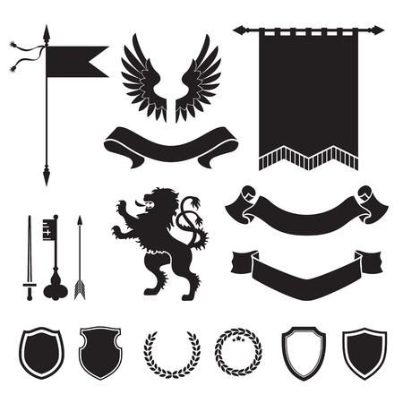 Heraldic silhouettes for signs and symbols (safety, security, military, medieval). Based on and inspired by old heraldry.のイラスト素材