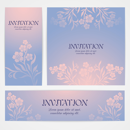 Floral banners with hand drawn flowers - forget-me-not (myosotis)のイラスト素材