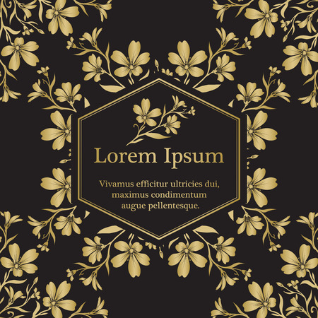 Background with gold chickweed (tomentosum) graphic flowers. For wedding invitation, book cover or flyerのイラスト素材