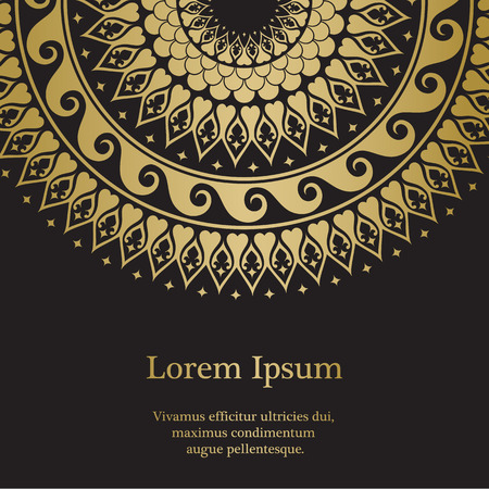 Background with gold ornament mandala, based on ancient greek and islamic ornaments. For wedding invitation, book cover or flyerのイラスト素材