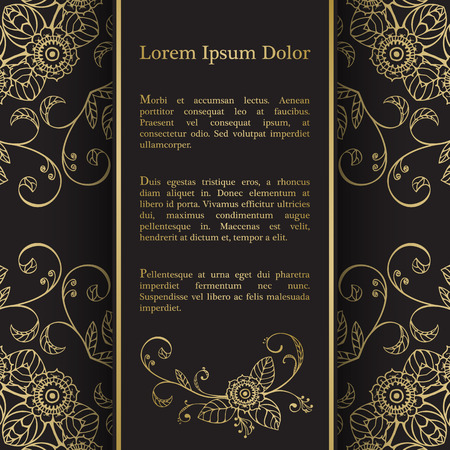 Background with gold graphic florals. For wedding invitation, book cover or flyerのイラスト素材