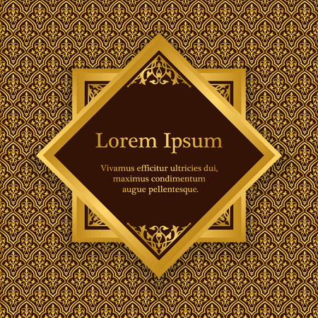 Background with gold floral pattern. Inspired by ottoman and islamic ornaments. For wedding invitation, book coverのイラスト素材