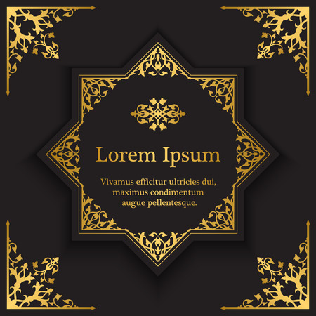 Background with gold florals. Inspired by ottoman and islamic ornaments. For wedding invitation, book coverのイラスト素材