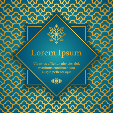 Background with gold pattern. Inspired by ottoman and islamic ornaments. For wedding invitation, book coverのイラスト素材