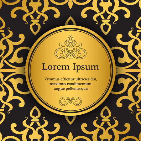 Invitation card with arabesque decor - ottoman floral pattern in gold and black colorのイラスト素材