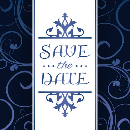 Wedding invitation in blue and white color with floral ornamentのイラスト素材