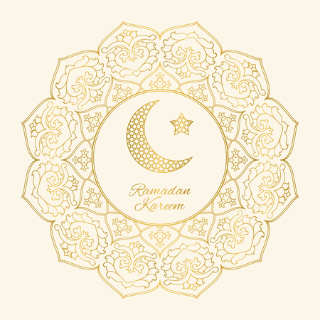 Ramadan Kareem greeting card, gold color vector illustrationのイラスト素材