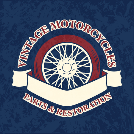 Motorcycle emblems in red and beige silhouette style, logo with wheel and chainのイラスト素材
