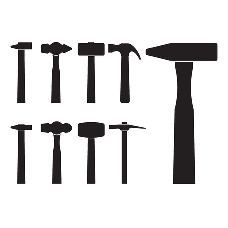 Set of different hammer silhouette icons, isolated on white backgroundのイラスト素材