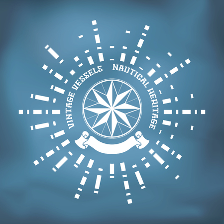 Sailing badge with wind rose compass, ribbon. Vintage nautical logoのイラスト素材