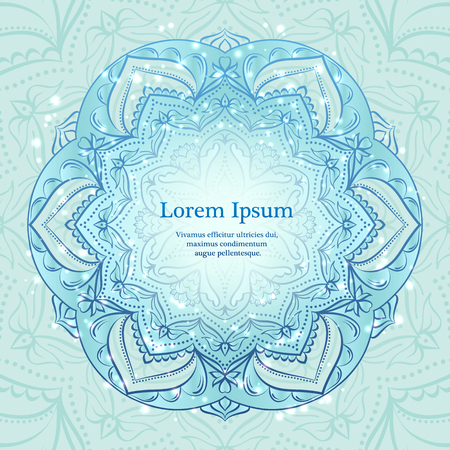 Flower mandala pattern in blue color with place for textのイラスト素材