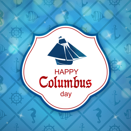 Happy Columbus day greeting card, in blue, white and red colorのイラスト素材