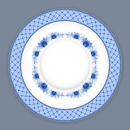 Ceramic plate with classic russian gzhel floral ornamentのイラスト素材