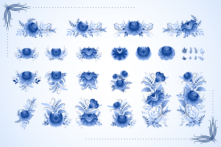 Classic ceramic ornament flowers, basen on european porcelain and russian traditional ornamentsのイラスト素材