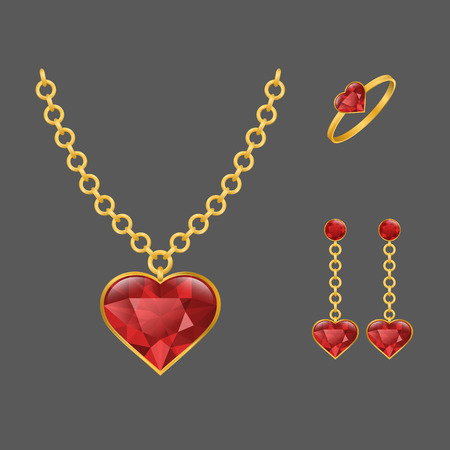 Fashion jewelry set with gemstones - pendant, ring and earringsのイラスト素材
