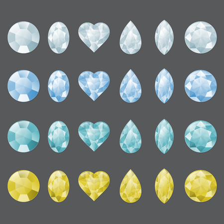 Set of gemstones in different colors. To illustrate diamond, aquamarine, chrystal, zircon or other gemのイラスト素材