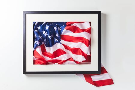 America Flag and photo frame background. Copy space for text. Patriotic holidays Concept