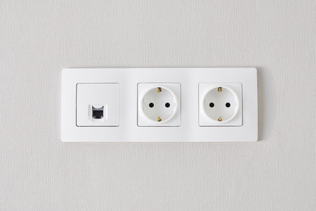 electrical and white socket on the wall. Close up.の写真素材