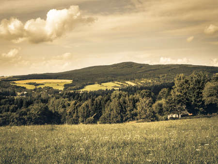 European countryside in summer, aged photoの写真素材