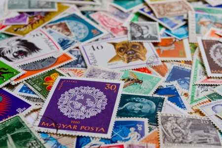 Stamps pictured with selective focusの写真素材