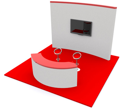 Trade exhibition stand and blank roll banner 3d render isolated - Template for designersの写真素材