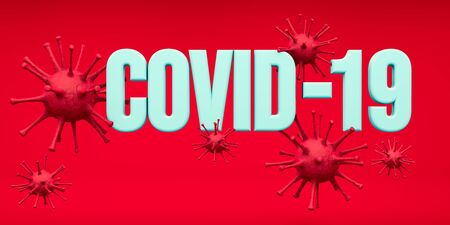 Worldwide Coranavirus epidemic. Covid-19. Templete name virus in 3d render. Red Background.の写真素材
