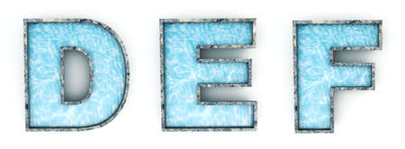 Water letters D, E, F. Typeface 3d render. Alphabet pool. Path save.の写真素材