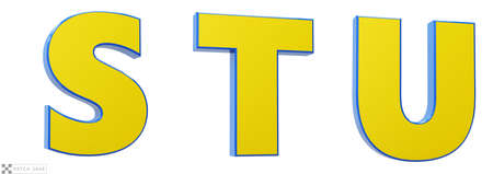 Font story, letters S, T, U 3d render glossy yellow and blue. Path save.の写真素材