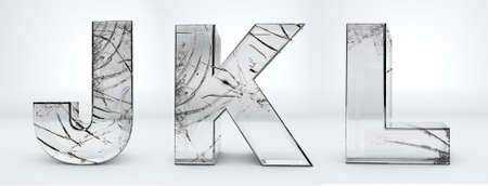 Alphabet J, K, L transparent, glass broken 3d renderingの写真素材