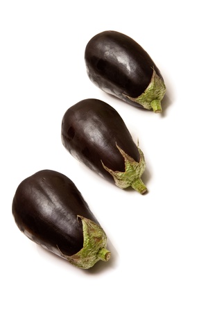 Egg plant or aubergines isolated on a white studio background.の写真素材