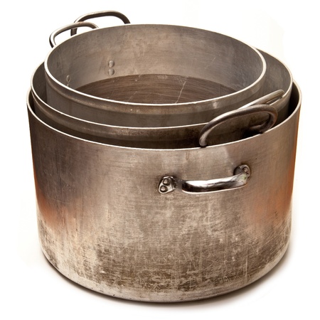 Large metal sausepan cooking pot isolated on a white studio background.の写真素材