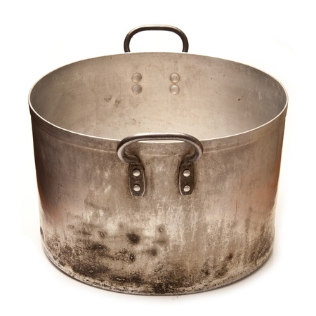 Large metal sausepan cooking pot isolated on a white studio background.の写真素材