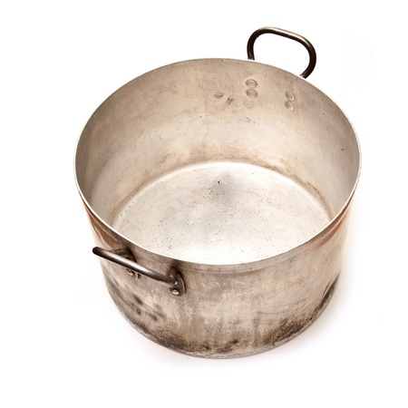 Large metal sausepan cooking pot isolated on a white studio background.