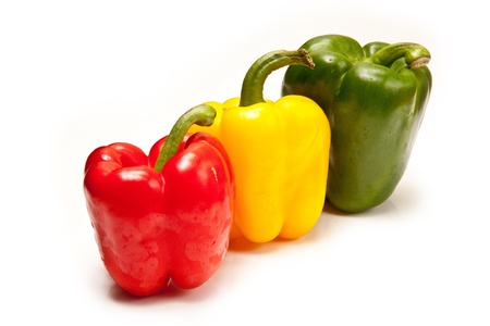 Bell peppers isolated on a white studio background.の写真素材