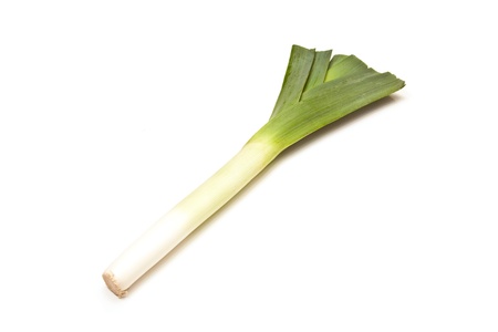 Leeks isolated on a white studio background.の写真素材