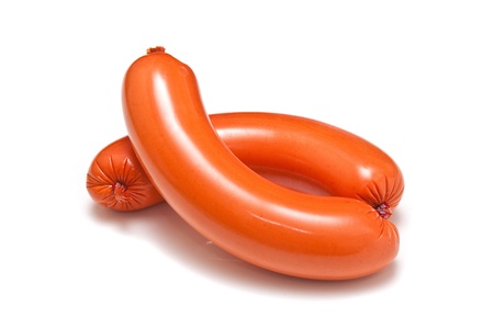 German Fleischwurst sausages isolated on a white studio background.の写真素材