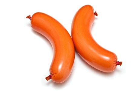 German Fleischwurst sausages isolated on a white studio background.の写真素材