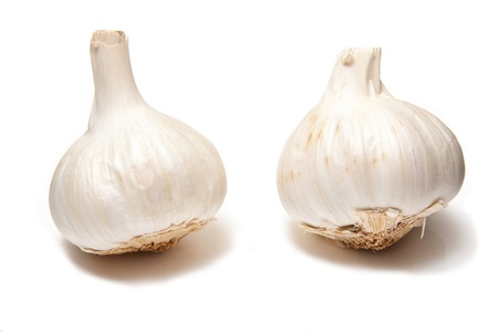 Garlic bulbs iaolated on a white studio background.の写真素材