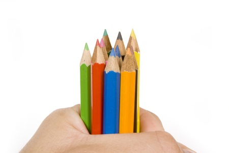 Coloured drawing pencils isolated on a white studio background.の写真素材