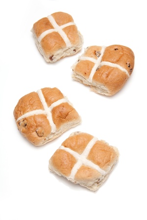 Hot cross buns isolated on a white studio background.の写真素材