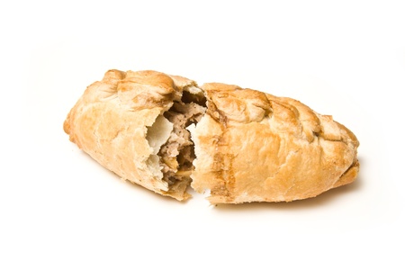 Cornish pasty isolated on a white studio background.の写真素材