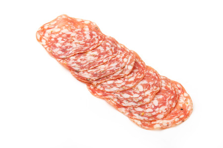 Salame Finocchiona- pork salami with fennel seeds iolsated on a white studio background.の写真素材