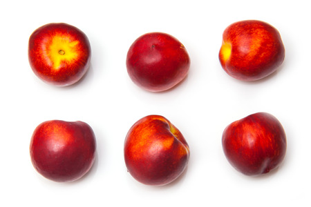 Nectarines isolated on a white studio background.の写真素材