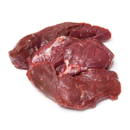 Uncooked Kangaroo meat steaks isolated on a white studio background.の写真素材