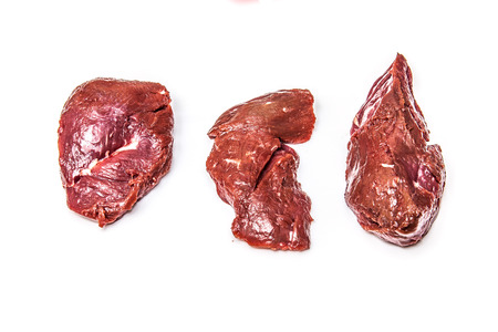Uncooked Kangaroo meat steaks isolated on a white studio background.の写真素材