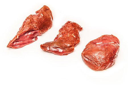 Uncooked Kangaroo meat steaks isolated on a white studio background.の写真素材