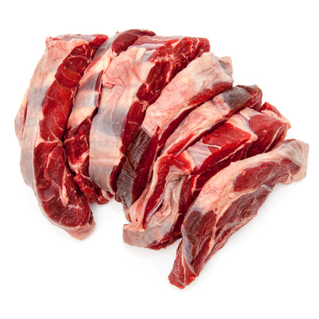 Uncooked organic shin of beef meat isolated on a white studio background,の写真素材
