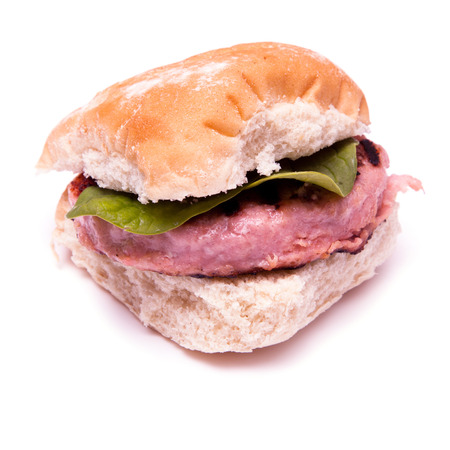 Grilled crocodile meat burgers isolated on a white studio background.の写真素材
