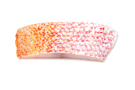 Raw Red Snapper fish fillets isolated on a white studio background.の写真素材