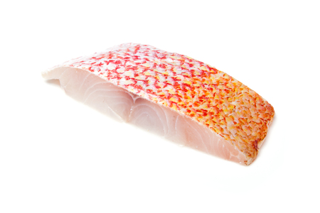Raw Red Snapper fish fillets isolated on a white studio background.の写真素材